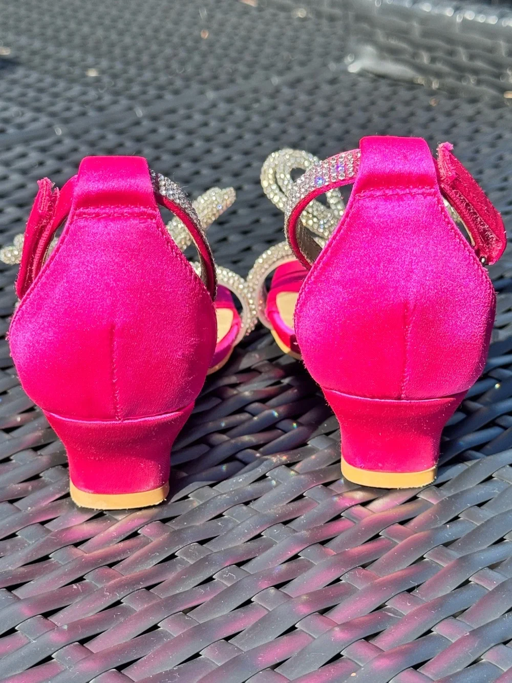Dream Pairs Hot Pink Rhinestone Ankle-Strap Heeled Sandal